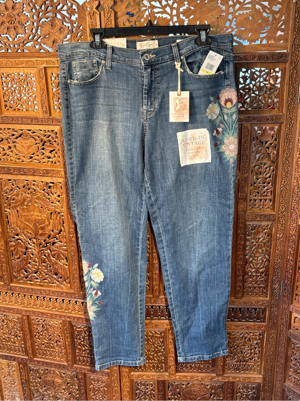 Jessica Simpson Blue Embroidered Boyfriend Jeans